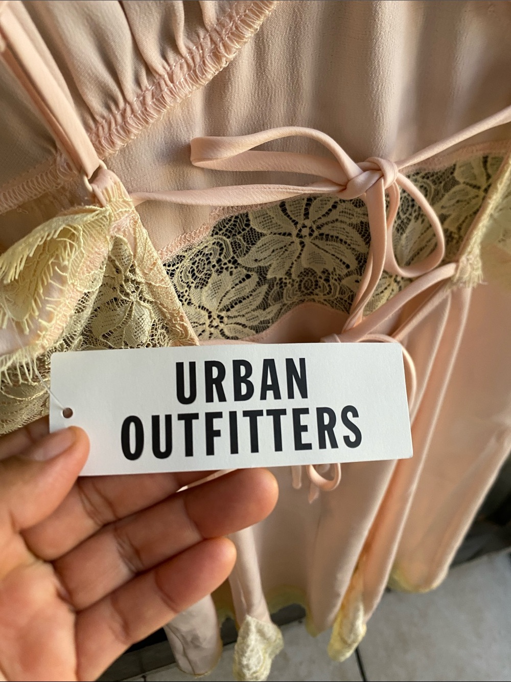 Urban Outfitters Pale Pink Dress with Pale Yellow Lace Trim - Picture 2 of 12